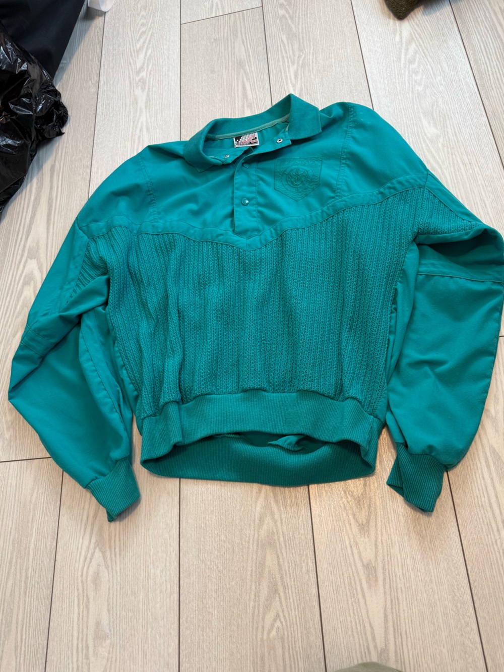 Vintage 80s 90s teal green pullover top nautical medium long sleeve half button